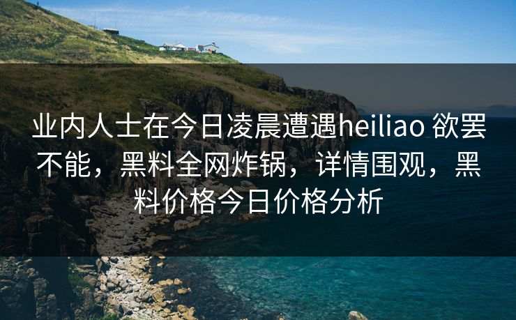 业内人士在今日凌晨遭遇heiliao 欲罢不能，黑料全网炸锅，详情围观，黑料价格今日价格分析