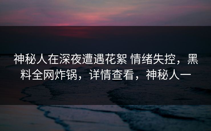 神秘人在深夜遭遇花絮 情绪失控，黑料全网炸锅，详情查看，神秘人一