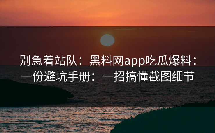 别急着站队：黑料网app吃瓜爆料：一份避坑手册：一招搞懂截图细节