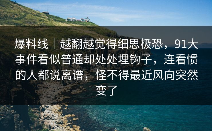 爆料线｜越翻越觉得细思极恐，91大事件看似普通却处处埋钩子，连看惯的人都说离谱，怪不得最近风向突然变了